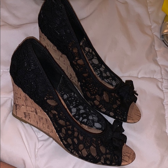 black lace wedges